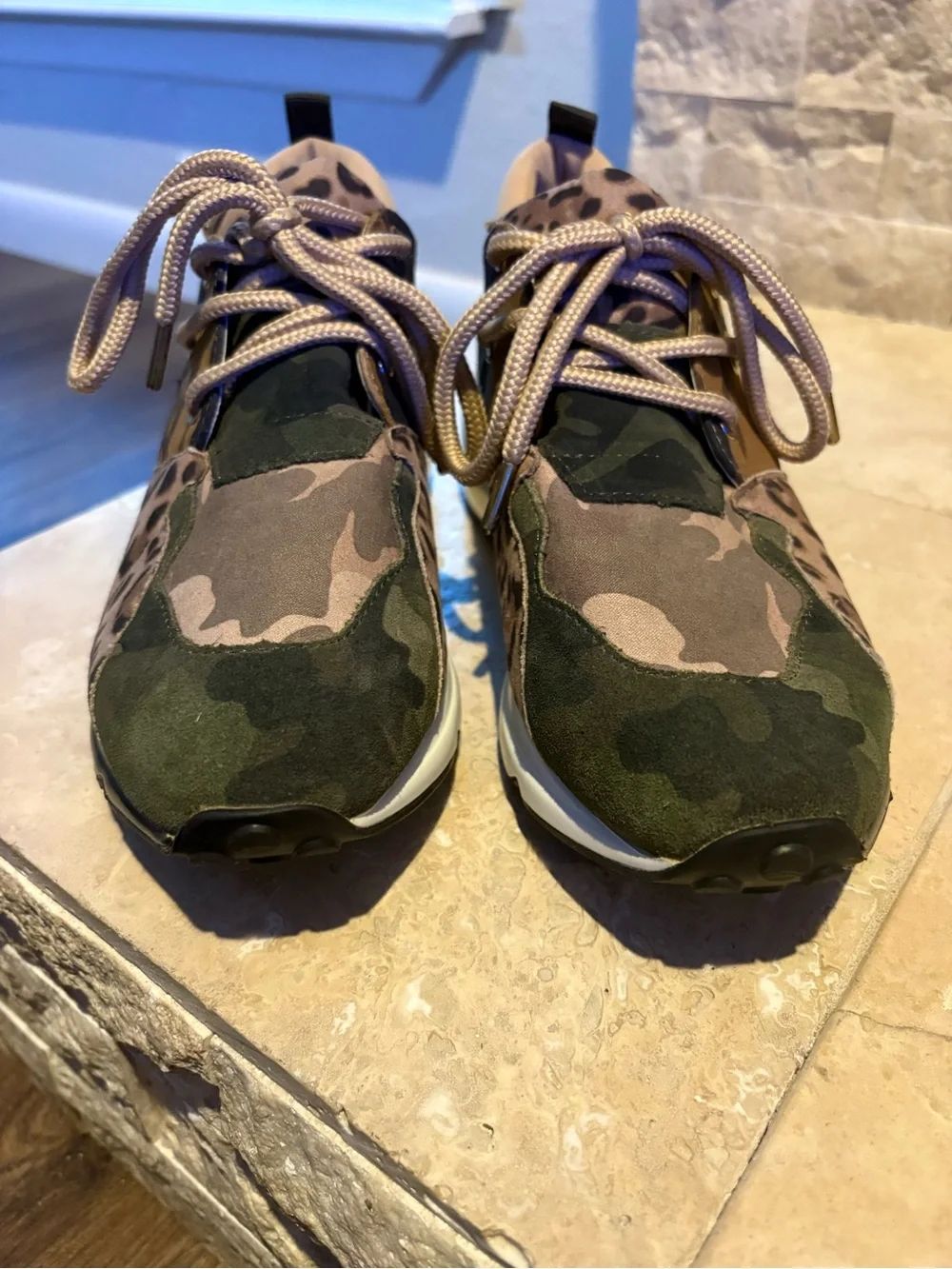 Steve Madden Camo & Leopard Print Sneakers in Brown and Green - Picture 2 of 10
